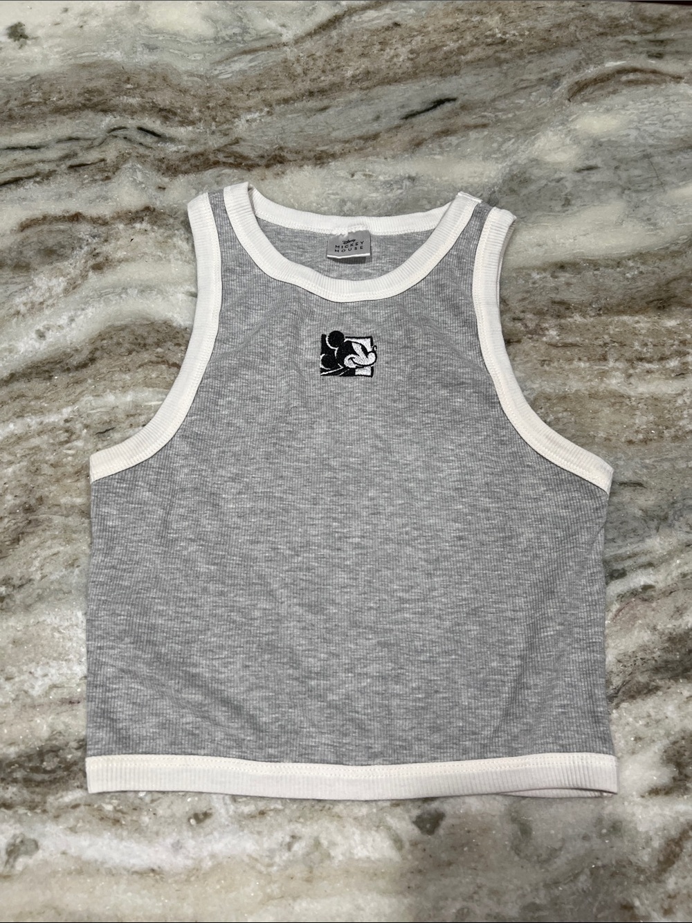 Disney Gray Ribbed Tank Top with White Trim -